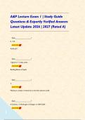 A&P Lecture Exam 1 &vert; Study Guide Questions & Expertly Verified Answers Latest Update 2026 &vert; 2027 &lpar;Rated A&rpar;     