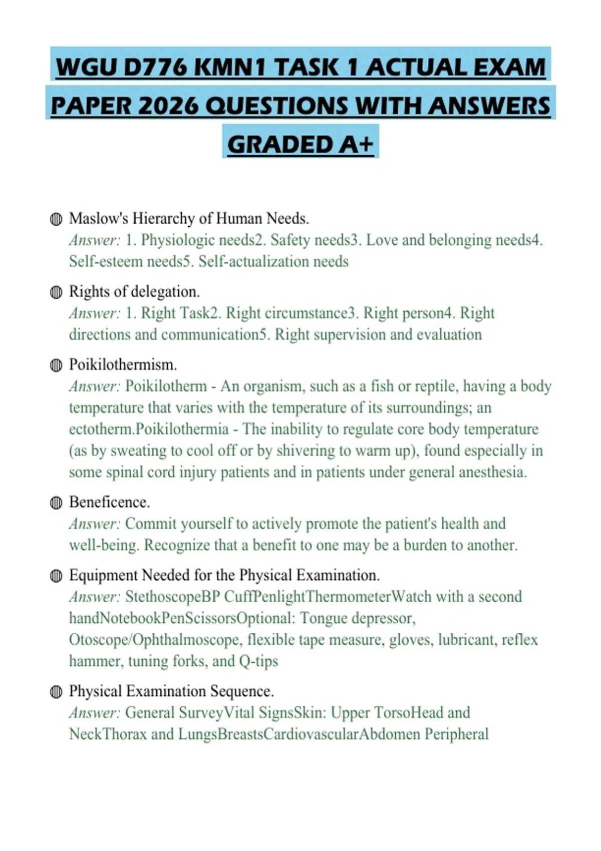 WGU D776 KMN1 TASK 1 ACTUAL EXAM PAPER 2026 QUESTIONS WITH ANSWERS ...