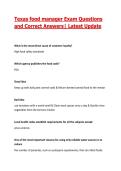 Texas food manager Exam Questions and Correct Answers&vert; Latest Update