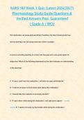 NURS 180 Week 3 Quiz &lpar;Latest 2026&sol;2027&rpar; Pharmacology Study Guide Questions & Verified Answers Pass  Guaranteed  &lbrace; Grade A &rcub; WCU