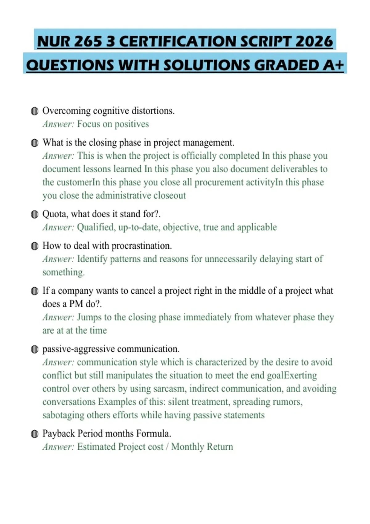 NUR 265 3 CERTIFICATION SCRIPT 2026 QUESTIONS WITH SOLUTIONS GRADED A+ ...