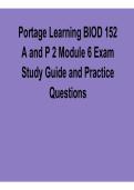 Portage Learning BIOD 152 A and P 2 Module 6 Exam Study Guide and Practice Questions 2025&sol; 2026