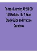 Portage Learning AP2 BIOD 152 Modules 1 to 7 Exam Study Guide and Practice Questions 2025&sol; 2026
