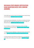 MICHIGAN STATE BRAKES CERTIFICATION EXAM QUESTIONS WITH 100&percnt; VERIFIED ANSWERS