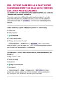 CNA - PATIENT CARE SKILLS & DAILY LIVING ASSISTANCE PRACTICE EXAM 2026 &vert; VERIFIED Q&A &vert; HIGH PASS GUARANTEE