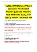 FLORIDA FUNERAL LAW Exam  Questions And Correct  Answers &lpar;Verified Answers&rpar;  Plus Rationales 2026&sol;2027  Q&A &vert; Instant Download Pdf