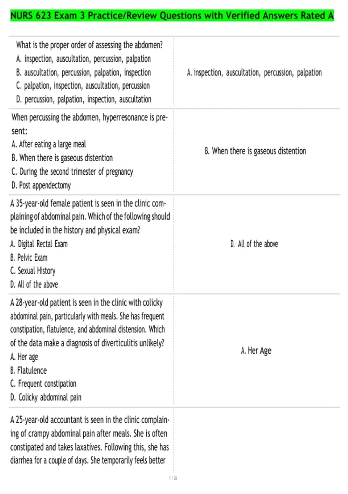 NURS 623 Exam 3 Practice/Review Questions with Verified Answers Rated A ...