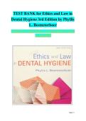 TEST BANK for Ethics and Law in  Dental Hygiene 3rd Edition by Phyllis  L&period; Beemsterboer  COMPLETE CHAPTERS 1-10 WITH RATIONALES&vert;  A&plus; GRADED
