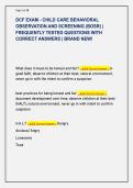 DCF EXAM - CHILD CARE BEHAVIORAL  OBSERVATION AND SCREENING &lpar;BOSR&rpar; &vert;  FREQUENTLY TESTED QUESTIONS WITH  CORRECT ANSWERS &vert; BRAND NEW&excl; 