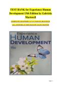 TEST BANK for Experience Human  Development 15th Edition by Gabriela  Martorell  COMPLETE CHAPTERS 1-17&vert; A&plus; PASS GUARANTEED  ALL ANSWERS AT THE BACK OF EACH CHAPTER