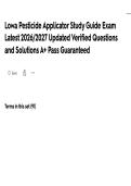Lowa Pesticide Applicator Study Guide Exam Latest 2026&sol;2027 Updated Verified Questions and Solutions A&plus; Pass Guaranteed