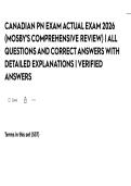 CANADIAN PN EXAM ACTUAL EXAM 2026 &lpar;MOSBY'S COMPREHENSIVE REVIEW&rpar; &vert; ALL QUESTIONS AND CORRECT ANSWERS WITH DETAILED EXPLANATIONS &vert; VERIFIED ANSWERS