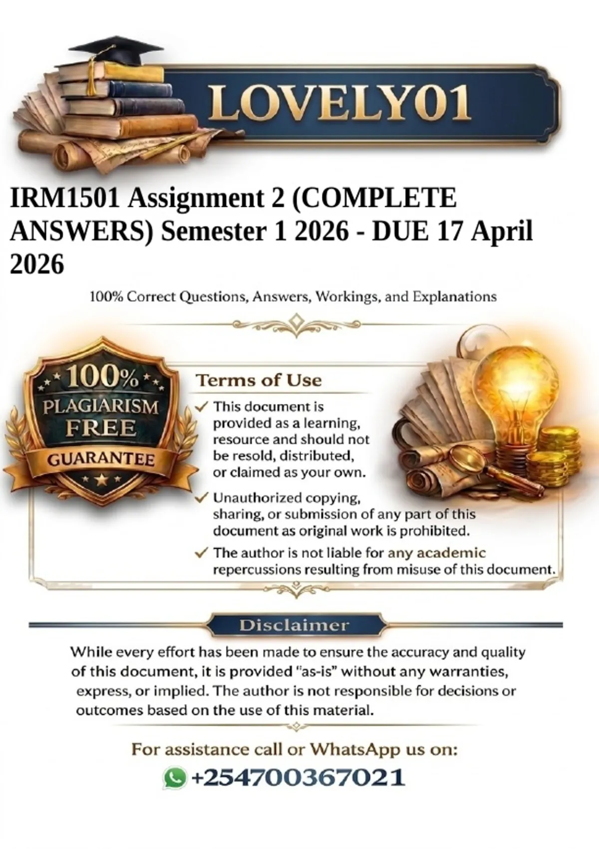 IRM1501 Assignment 2 (COMPLETE ANSWERS) Semester 1 2026 - DUE 17 April ...