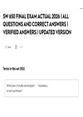 SW 650 FINAL EXAM ACTUAL 2026 &vert; ALL QUESTIONS AND CORRECT ANSWERS &vert; VERIFIED ANSWERS &vert; UPDATED VERSION