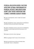 PHYSICAL EDUCATION PAPER 2 FACTORS AFFECTING OPTIMAL PERFORMANCE IN PHYSICAL ACTIVITY AND SPORT EXAM SCRIPT 2026 TESTED QUESTIONS AND CORRECT ANSWERS ALREADY PASSED