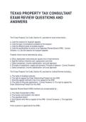 TEXAS PROPERTY TAX CONSULTANT EXAM REVIEW QUESTIONS AND ANSWERS