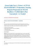 Green Light Test A &sol; Form A ACTUAL EXAM 2026&sol;2027 &vert; 75 Questions &vert; Nursing Program Progression & NCLEX Readiness &vert; Verified Q&A &vert; Pass Guaranteed - A&plus; Graded