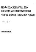REX-PN EXAM 2026 &vert; ACTUAL EXAM QUESTIONS AND CORRECT ANSWERS &vert; VERIFIED ANSWERS &vert; BRAND NEW VERSION