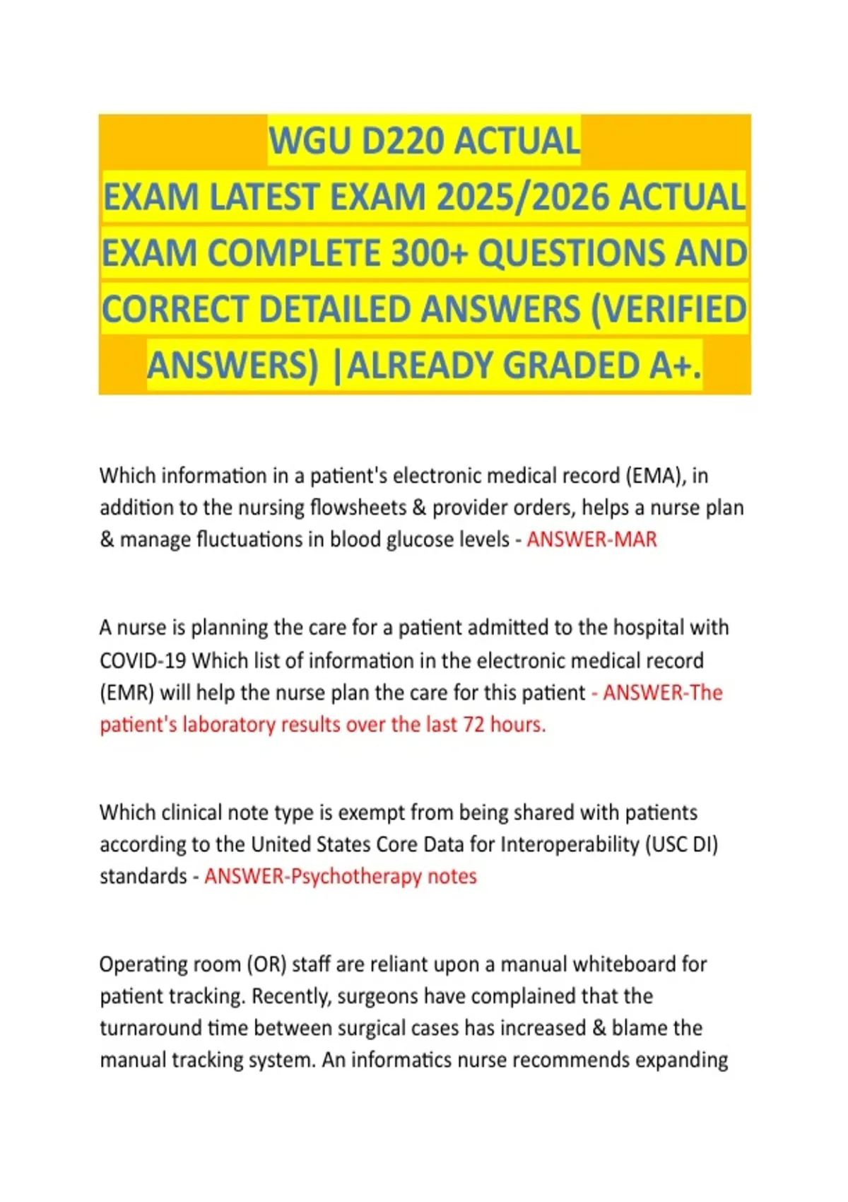 D220 WGU D220 ACTUAL EXAM LATEST EXAM 2025/2026 ACTUAL EXAM COMPLETE 300 ...