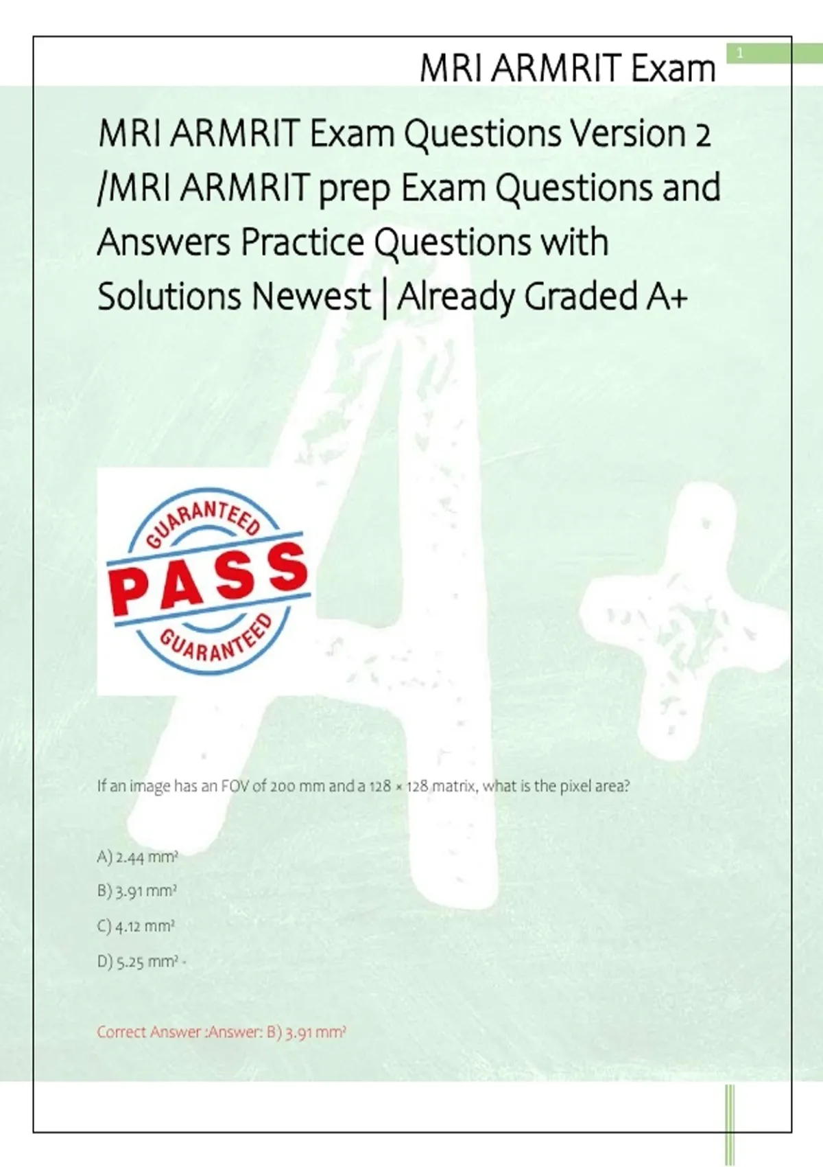 MRI ARMRIT Exam Questions Version 2 /MRI ARMRIT prep Exam Questions and ...