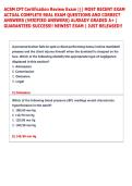 ACSM CPT Certification Review Exam &vert;&vert;&vert; MOST RECENT EXAM  ACTUAL COMPLETE REAL EXAM QUESTIONS AND CORRECT  ANSWERS &lpar;VERIFIED ANSWERS&rpar; ALREADY GRADED A&plus; &vert;  GUARANTEED SUCCESS&excl;&excl; NEWEST EXAM &vert; JUST RELEASED&excl;&excl;