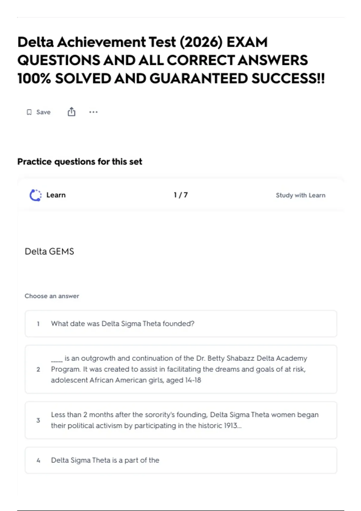Delta Achievement Test (2026) EXAM QUESTIONS AND ALL CORRECT ANSWERS ...