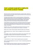 POST LICENSE EXAM WITH COMPLETE SOLUTIONS ALREADY PASSED