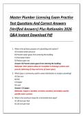Master Plumber Licensing Exam Practice  Test Questions And Correct Answers  &lpar;Verified Answers&rpar; Plus Rationales 2026  Q&A Instant Download Pdf 