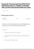 Paramedic Pharmacology final &lpar;2026&rpar; EXAM QUESTIONS AND ALL CORRECT ANSWERS 100&percnt; SOLVED AND GUARANTEED SUCCESS&excl;&excl;
