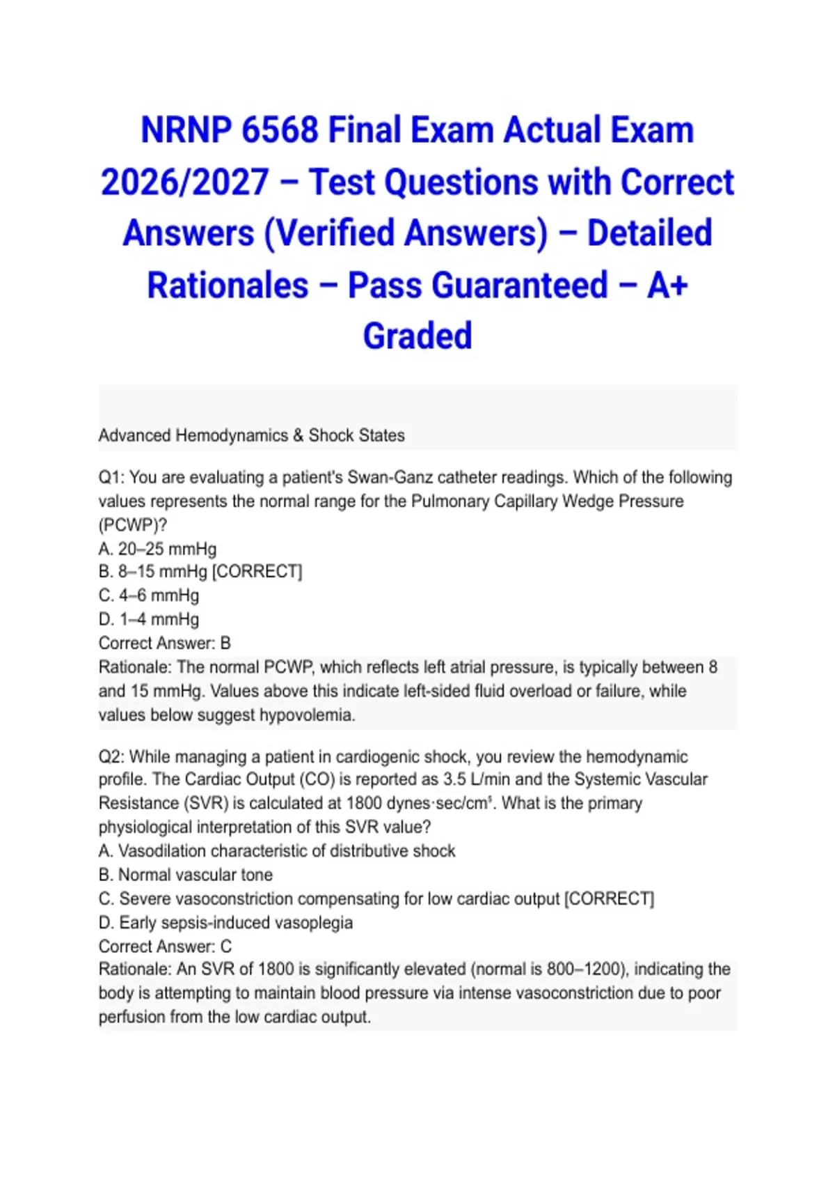 NRNP 6568 Final Exam Actual Exam 2026/2027 – Test Questions with ...
