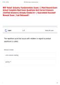 NRF Retail Industry Fundamentals Exam&vert; &vert;&vert; Most Recent Exam  Actual Complete Real Exam Questions And Correct Answers  &lpar;Verified Answers&rpar; Already Graded A&plus; &vert; Guaranteed Success&excl;&excl;  Newest Exam &vert; Just Released&excl;&excl; 