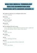 WGU C804 MEDICAL TERMINOLOGY PRACTICE EXAMINATION 2026 QUESTIONS WITH ANSWERS GRADED A&plus;