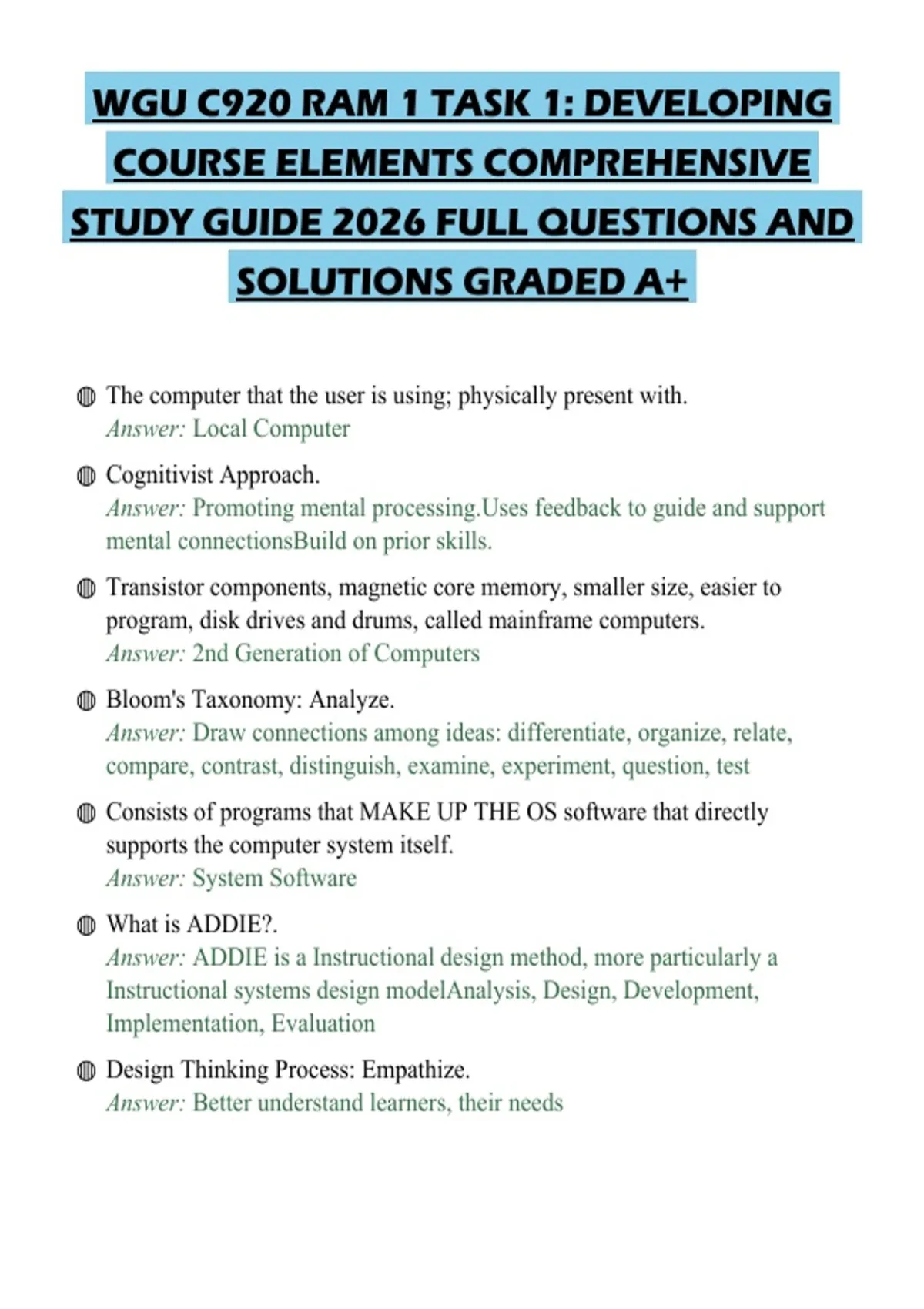 WGU C920 RAM 1 TASK 1: DEVELOPING COURSE ELEMENTS COMPREHENSIVE STUDY ...