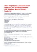 Texas Property Tax Consultant Exam Questions and Answers Questions with Solutions Newest &vert; Already Graded A&plus;