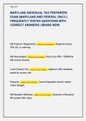 MARYLAND INDIVIDUAL TAX PREPARERS  EXAM &lpar;MARYLAND AND FEDERAL ONLY&rpar; &vert;  FREQUENTLY TESTED QUESTIONS WITH  CORRECT ANSWERS &vert; BRAND NEW&excl;