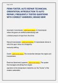 PENN FOSTER&comma; AUTO REPAIR TECHNICIAN&comma;  ORIENTATION&comma; INTRODUCTION TO AUTO  REPAIR &vert; FREQUENTLY TESTED QUESTIONS  WITH CORRECT ANSWERS &vert; BRAND NEW