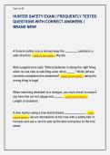 HUNTER SAFETY EXAM &vert; FREQUENTLY TESTED  QUESTIONS WITH CORRECT ANSWERS &vert;  BRAND NEW&excl;