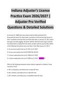 Indiana Adjuster&rsquo;s License  Practice Exam 2026&sol;2027 &vert;  Adjuster Pro Verified  Questions & Detailed Solutions 