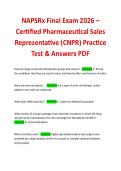 NAPSRx Final Exam 2026 &ndash;  Certified Pharmaceutical Sales  Representative &lpar;CNPR&rpar; Practice  Test & Answers PDF
