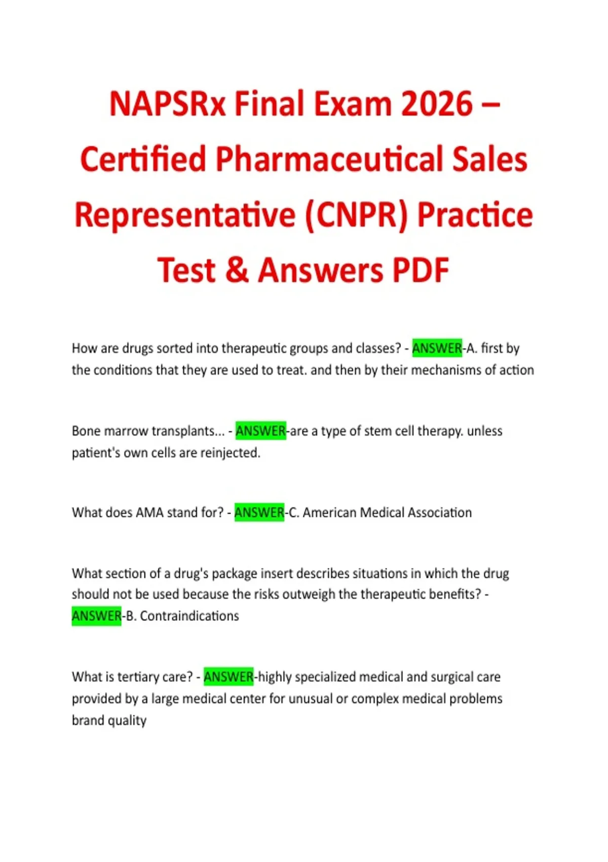 Napsrx NAPSRx Final Exam 2026 – Certified Pharmaceutical Sales Representative ...