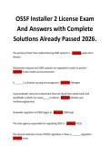 OSSF Installer 2 License Exam  And Answers with Complete  Solutions Already Passed 2026