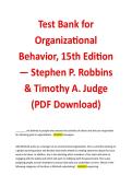 Test Bank for  Organizational  Behavior&comma; 15th Edition  &mdash; Stephen P&period; Robbins  & Timothy A&period; Judge  &lpar;PDF Download&rpar; 
