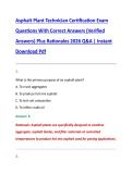 Asphalt Plant Technician Certification Exam  Questions With Correct Answers &lpar;Verified  Answers&rpar; Plus Rationales 2026 Q&A &vert; Instant  Download Pdf 