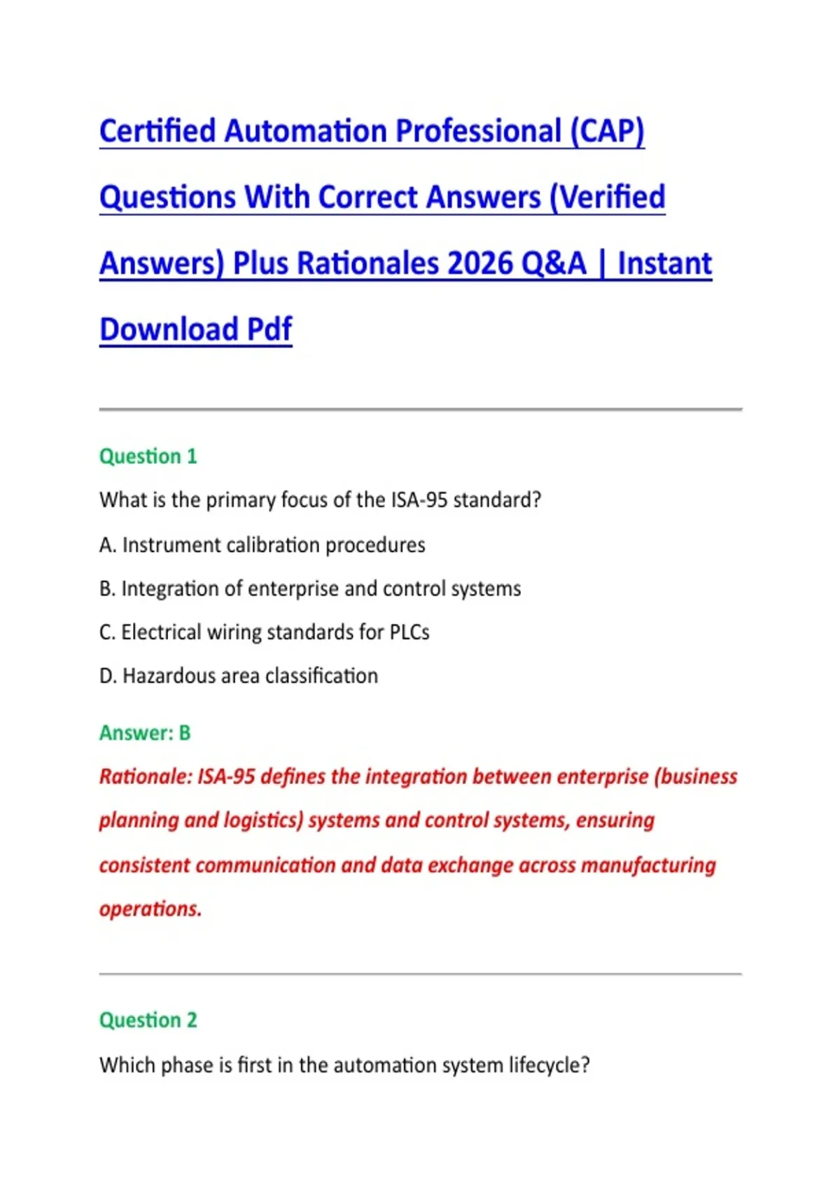Certified Automation Professional (CAP) Questions With Correct Answers ...