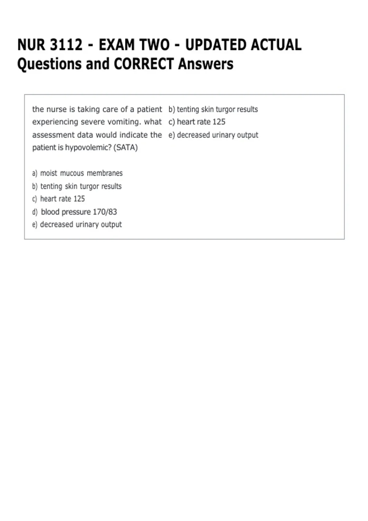 NUR 3112 - EXAM TWO - UPDATED ACTUAL Questions and CORRECT Answers ...