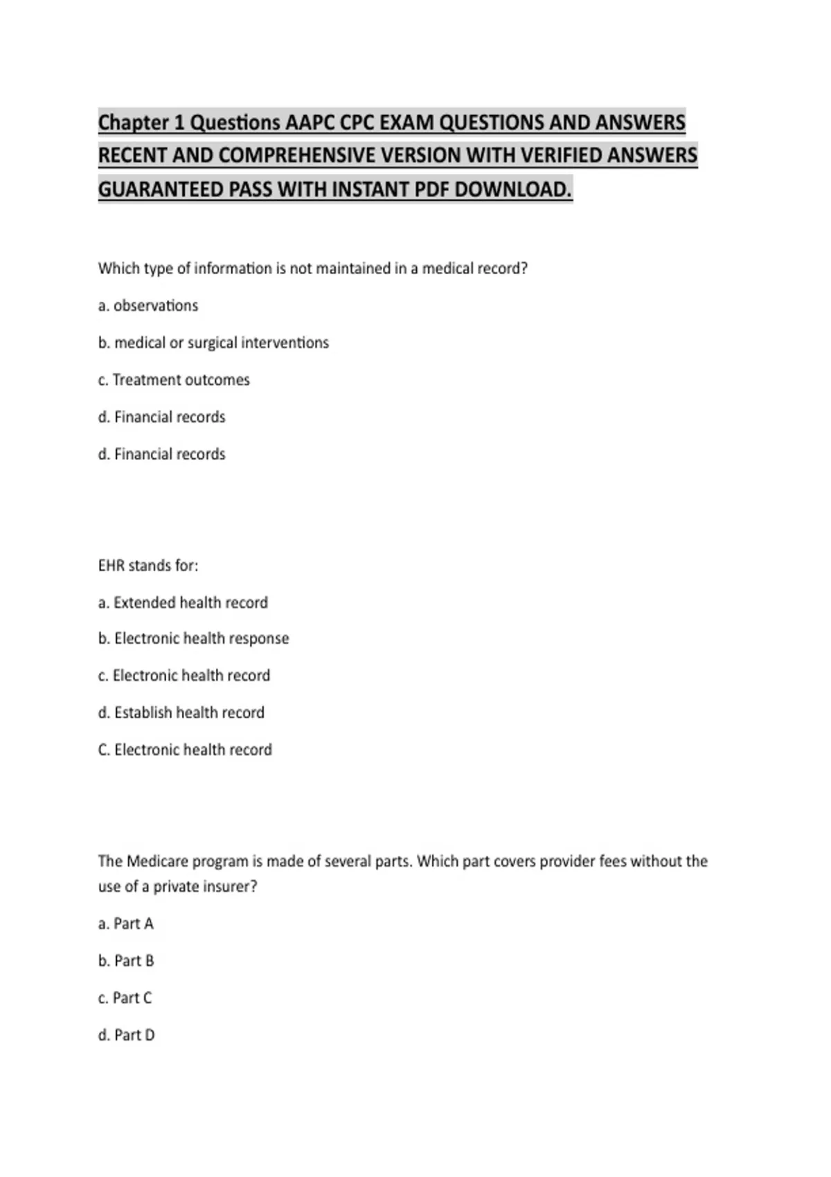 AAPC CPC Chapter 1 Review Questions and Answers 2026 – Medical Coding ...