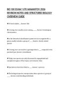 BIO 150 EXAM 1 UTK MAMANTOV 2026  REVISION NOTES AND STRUCTURED BIOLOGY  OVERVIEW GUIDE