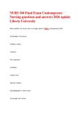 NURS 104 Final Exam Contemporary  Nursing questions and answers 2026 update  Liberty University 