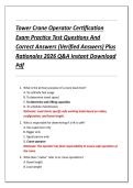 Tower Crane Operator Certification  Exam Practice Test Questions And  Correct Answers &lpar;Verified Answers&rpar; Plus  Rationales 2026 Q&A Instant Download  Pdf 