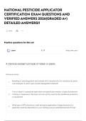 NATIONAL PESTICIDE APPLICATOR CERTIFICATION EXAM QUESTIONS AND VERIFIED ANSWERS 2026&lpar;GRADED A&plus;&rpar; DETAILED ANSWERS&excl;&excl;